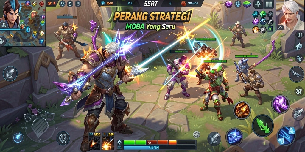 Tampilan gameplay seru dari 55RT yang menunjukkan aksi pertarungan.