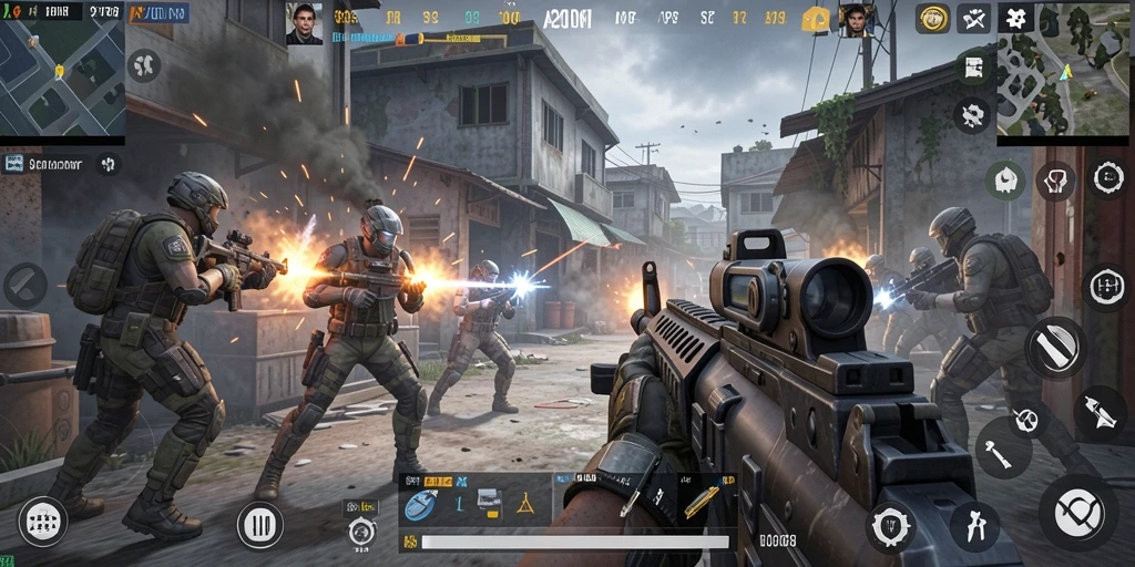 Tampilan gameplay seru A200M dengan aksi menembak yang cepat.