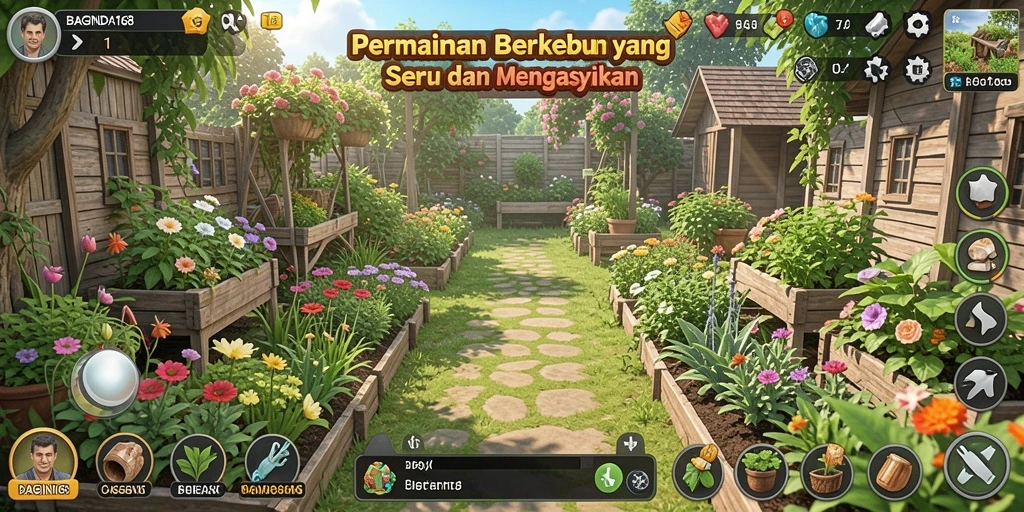 Screenshot gameplay BAGINDA168 yang menunjukkan aktivitas berkebun yang seru.