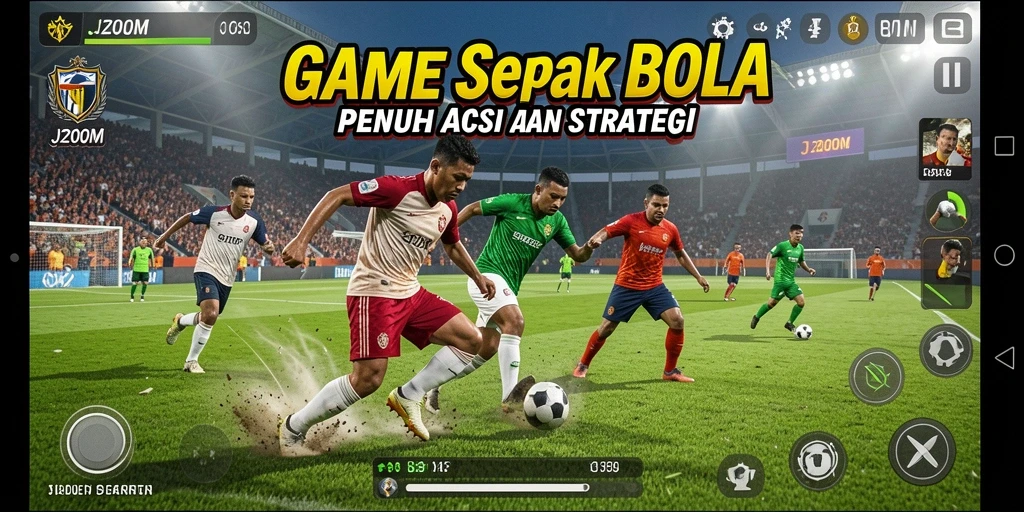 Tampilan gameplay seru dari pertandingan sepak bola di J200M.