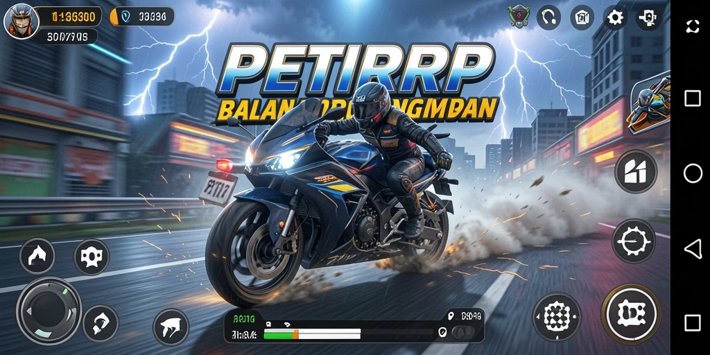 Tampilan gameplay balapan motor yang mendebarkan di PETIRRP.