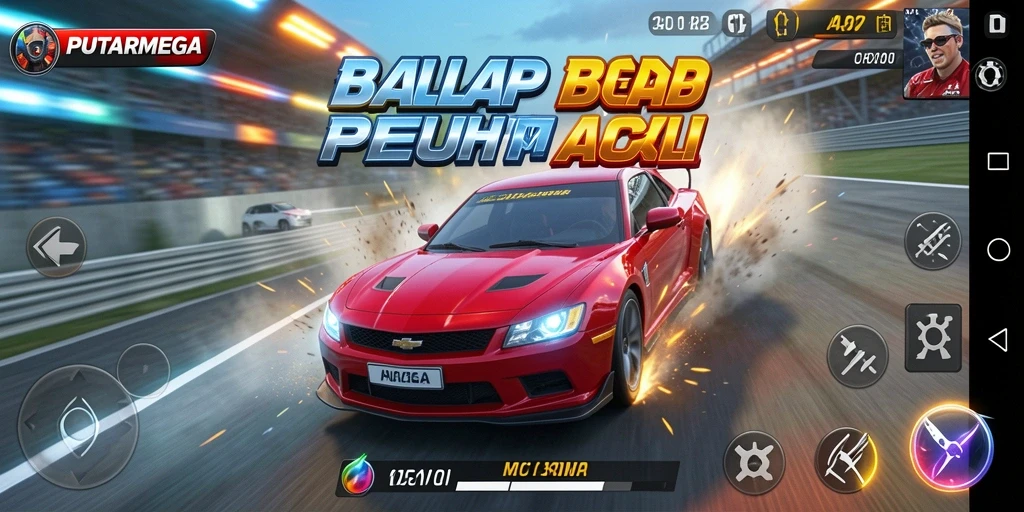 Screenshot utama PUTARMEGA menampilkan aksi balap yang mendebarkan.