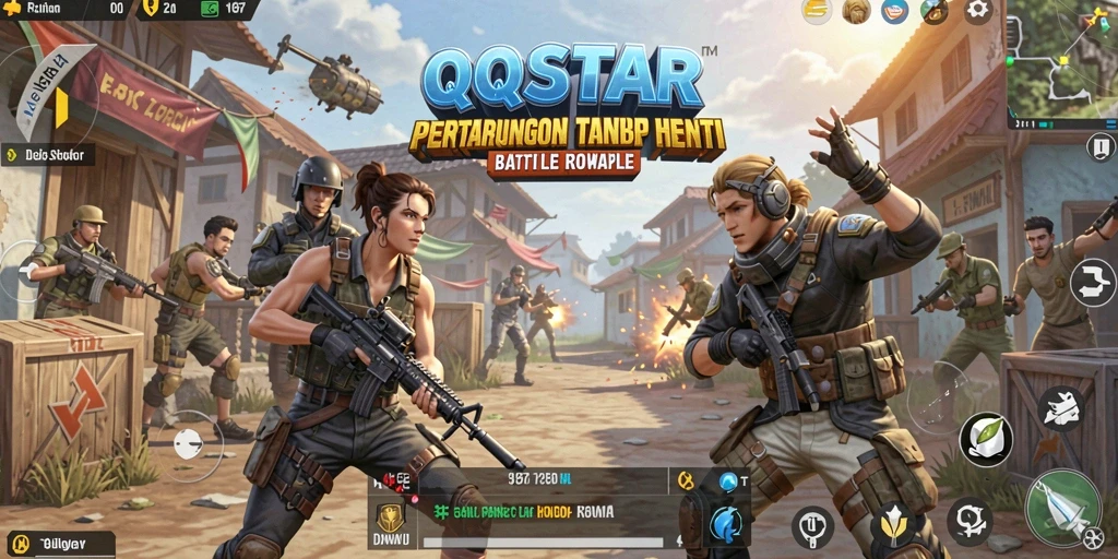 Gameplay seru di arena Battle Royale QQSTAR dengan pertempuran intens.