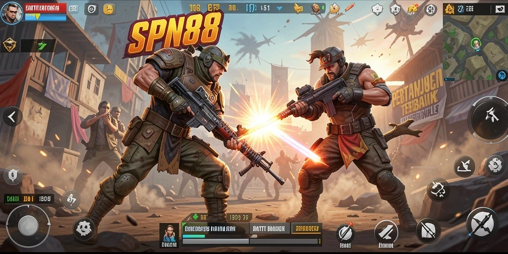 Tangkapan layar SPN88 menampilkan aksi seru dalam permainan Battle Royale.