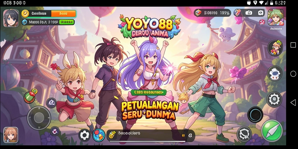 Screenshot menunjukkan para karakter dalam pertempuran mendebarkan di dunia Anime.